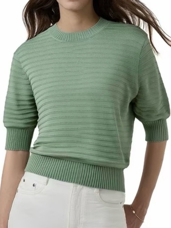 Frye Sweaters - FRYE Sz XXL Sage Green Sweater Fine Gauge Cotton knit Ribbed Crew Short Sleeve
